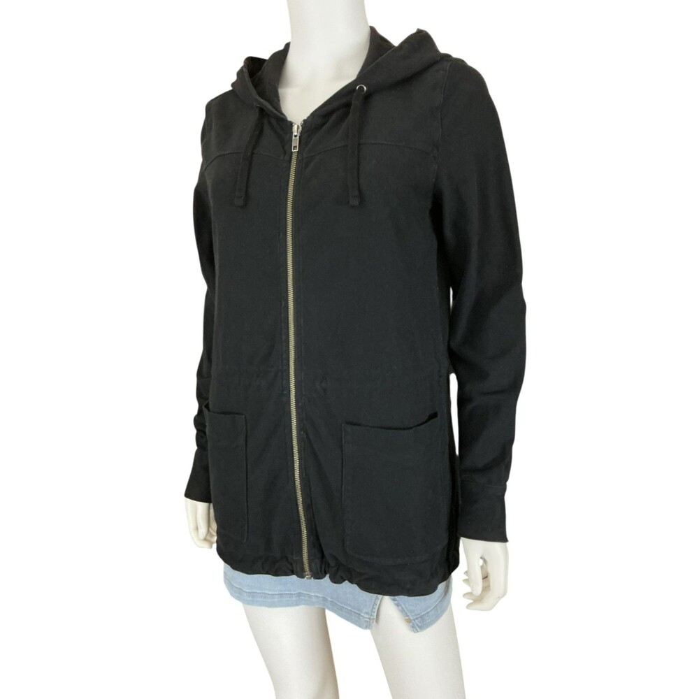 James Perse Womens Terry Hoodie Jacket Size 1 / US S Black Full Zip Quiet Luxury